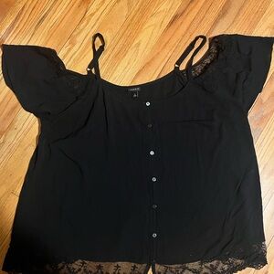 Torrid Black Button-Down Blouse with Lace Detail